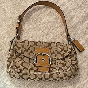 Authentic COACH Signature Soho F13113 Camel Fabric Shoulder Bag